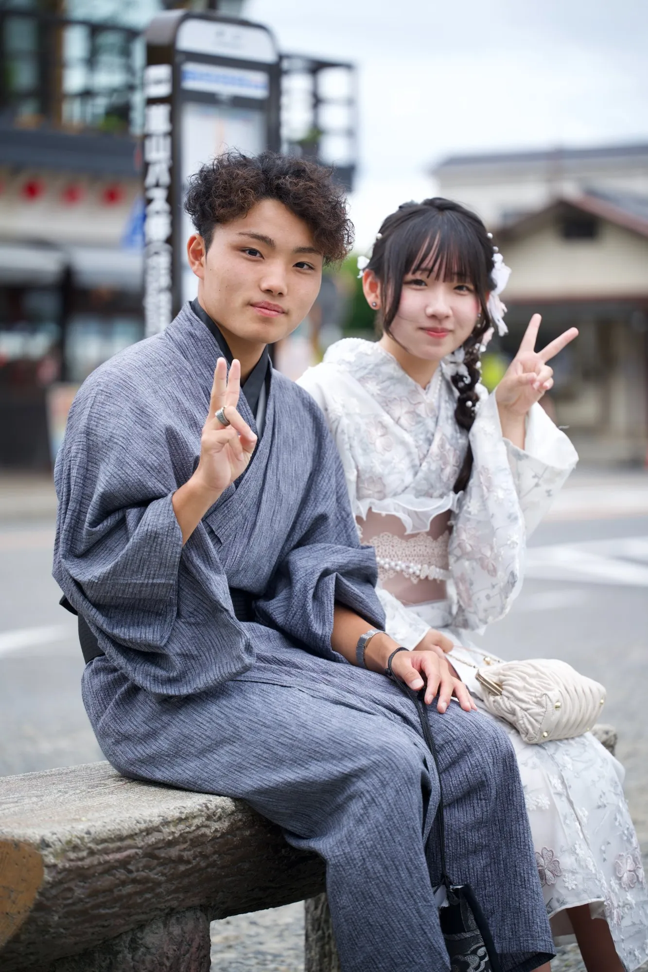 Couple in yukata by the Katsura River, Arashiyama, Japan — 4
