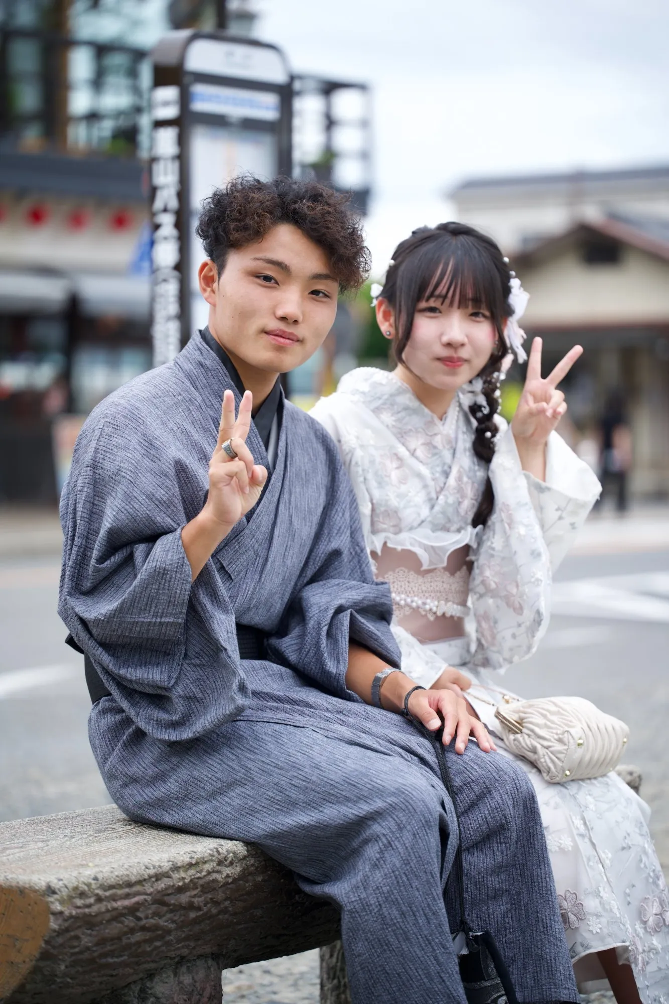 Couple in yukata by the Katsura River, Arashiyama, Japan — 5